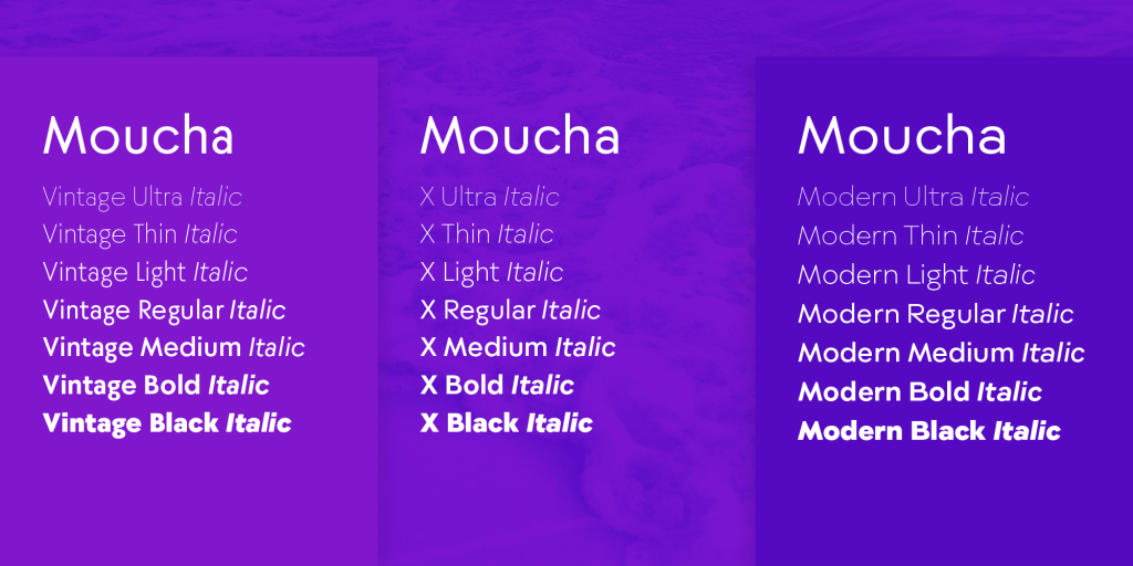 Moucha – Artwork – Schriftbeispiel aller 3 Moucha Varianten