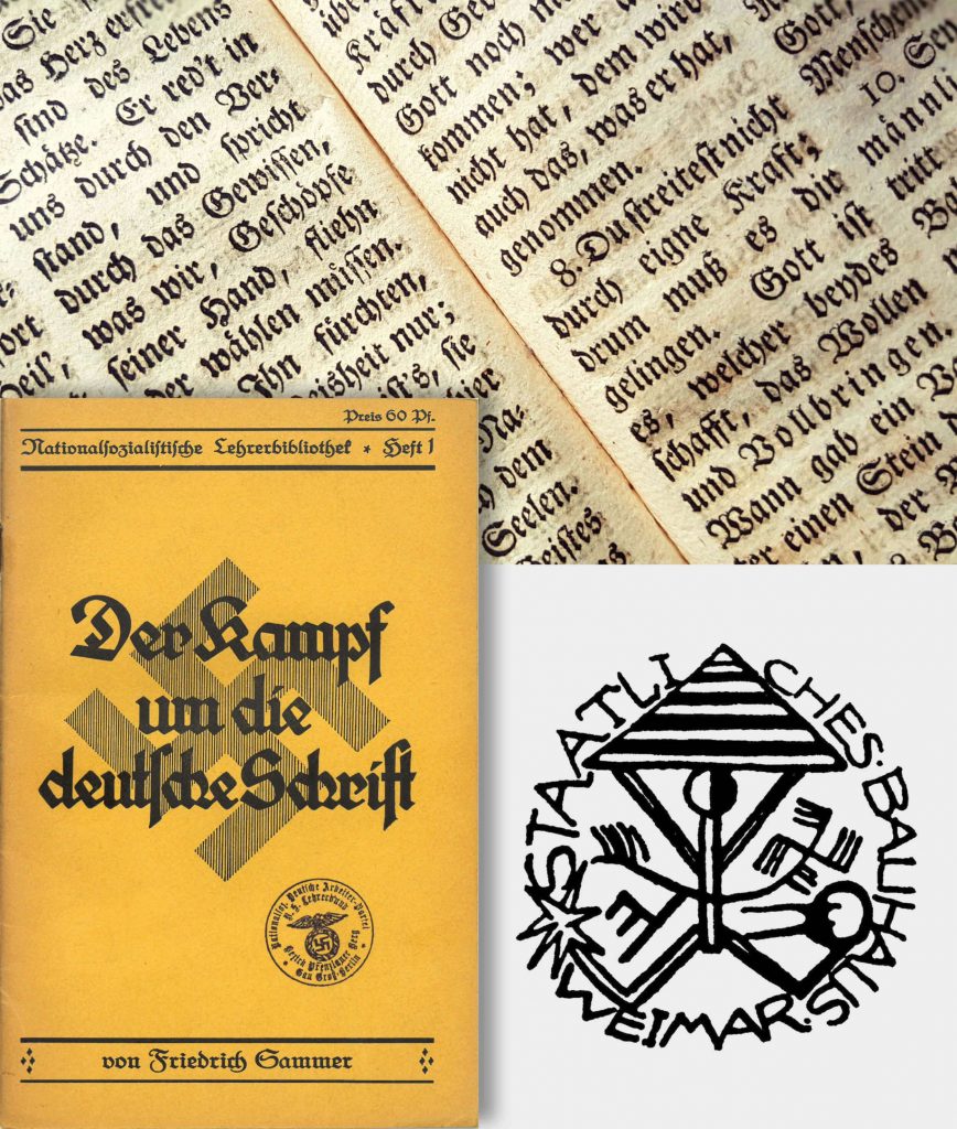 Abbildungen in gebrochener Schrift, Titel Der Kampf um die deutsche Schrift von Friedrich Sammer